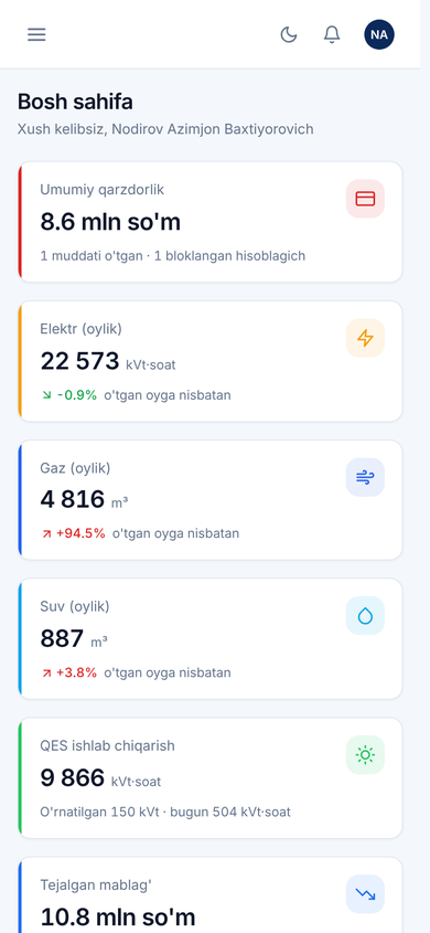 Uy+ mobil ilova — asosiy sahifa
